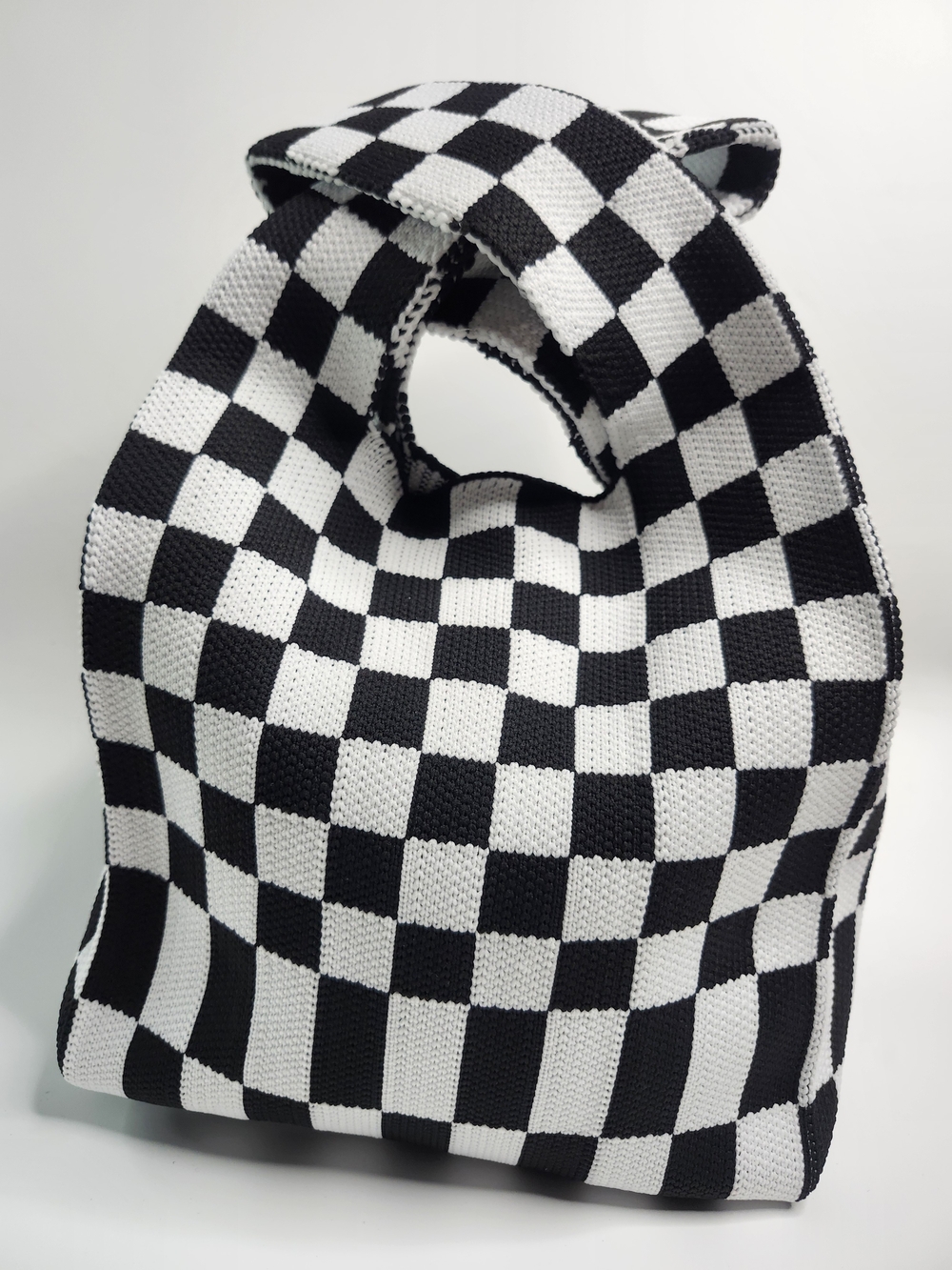 Tote Bag Black & White Checker Knit - Picture 1 of 5